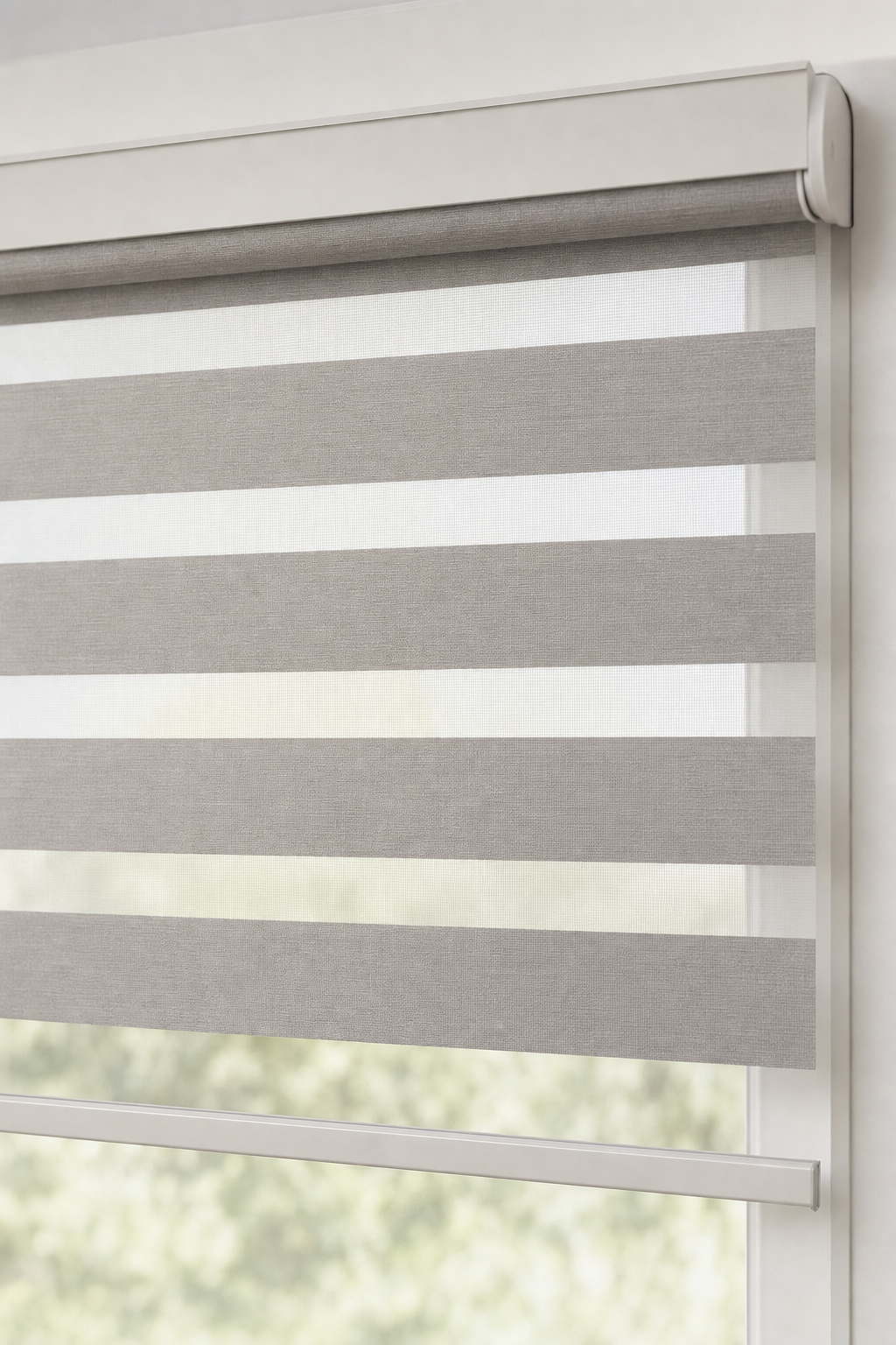 Zebra blinds with alternating sheer and solid fabric bands